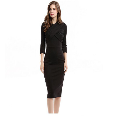 

Buenos Ninos Long Sleeve Solid Color V-neck Jumpsuit Black Pencil Skirt