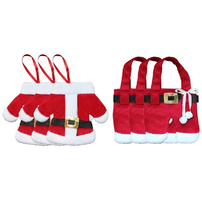

3 Sets of Christmas Santa Suit Coats Pants Style Cutlery Holders Fork Knife Spoon Bags Pocekts Set Christmas Decor Oranments