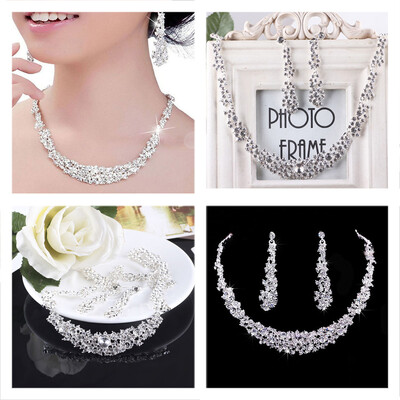 

MyMei Bridal Bridesmaid Wedding Party Jewelry Set Crystal Rhinestone Necklace Earrings