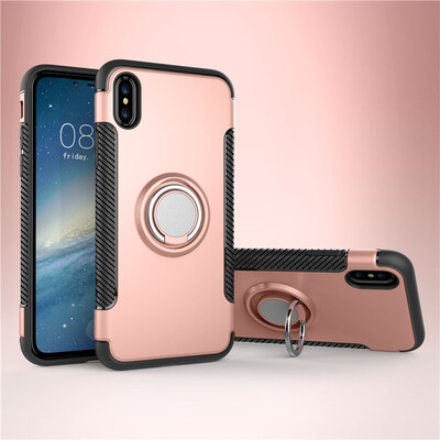

Fecoprior Back Cover For iPhone XS X iPhoneXS Case Car Holder Stand Hard PC Silicon Ring Suction Bracket Celulars