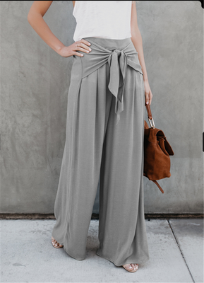 

Loose breathable wide legged trousers lace casual pure colored ladies trousers