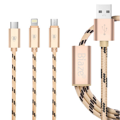 

Нейлоновый кабель Micro USB и Lightning 8 pin для зарядки и передачи данных BIAZE K2, серебристый