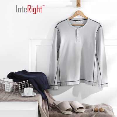 

INTERIGHT home service mens cotton Henry collar long-sleeved trousers suit home service gray XXL