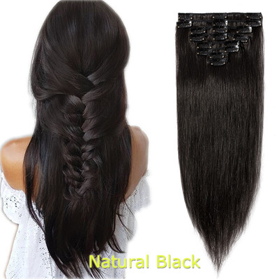 

40-60cm 8pcsset 1618202224" 100 human Hair Extensions Natural Straight Clip In Hair Extentions Soft Reusable