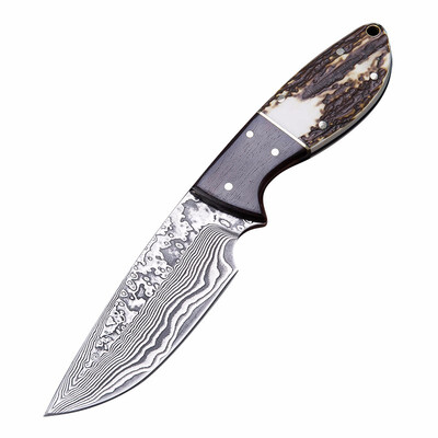 

CHACHEKA Damascus Knife with Antlers Sapele Handle Leather Sheath Outdoor Camping Hunting Survival Tools Small Straight Knives