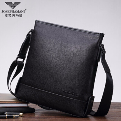 

Zhuo Fan Armani leather shoulder bag mens bag Messenger bag head layer leather soft leather bag business youth leisure bag black