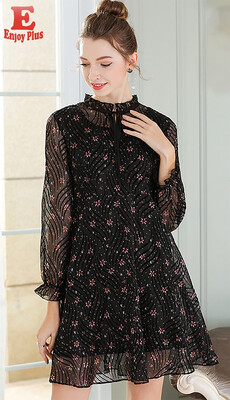 

M L XL XXL 3XL 4XL 5XL plus size chiffon elegant new autumn 2018 women dress long sleeve big size black flower print office lady