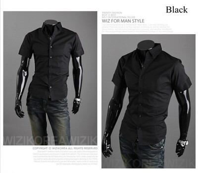

New 2015 Summer British Shirt Mens Slim Fit Man Short Sleeve Shirts Mens Clothing Slim Casual shirts 17 Coloe 5 Size XXXL