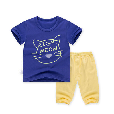 

Yue Tong Lai children's suit summer girls short-sleeved T-shirt pants suit summer Y1681 kitten meow 130