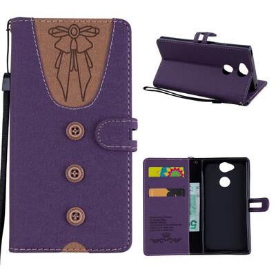 

MOONCASE Sony Xperia XA2 stitching embossed womens leather case - purple