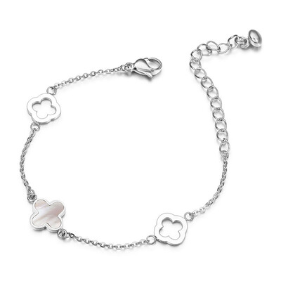 

Womens Shell Cross Flower Charm Stainless Steel Link Chain Bracelet