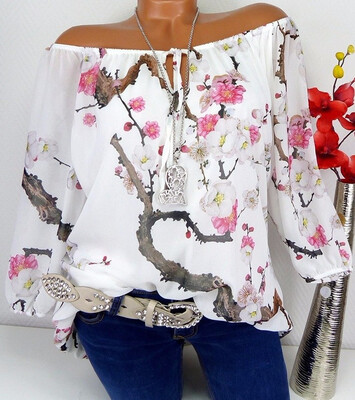 

2018 Women Ladies Fashion Off Shoulder Printing Blouse Casual Tops T-shirts