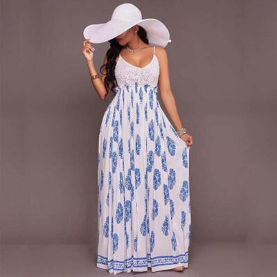 

Women Summer Backless Boho Long Maxi Evening Party Beach Dress Sundress HE