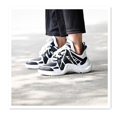 

Korean version of thick-soled fairy dad shoes leather color matching retro casual shoes breathable comfort shoes