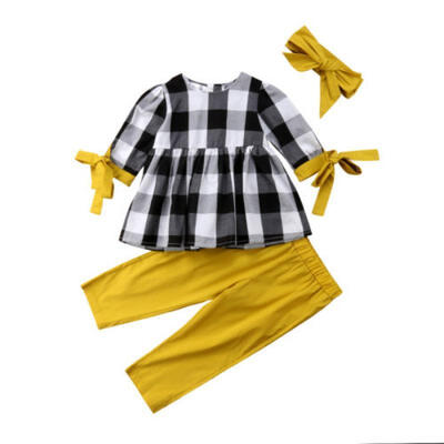 

AU Toddler Kid Baby Girl Plaid Tops Shirt Pants Leggings Headband Outfit Clothes