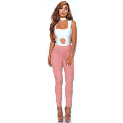 

WOMENS HIGH WAISTED PENCIL STRETCHY SKINNY FAUX SUEDE LADIES JEGGINGS LONG PANTS