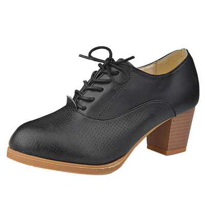 

Retro Women Block Heel OL Prom Shoes Brogue Leather Oxford Lace Up Ankle Boots