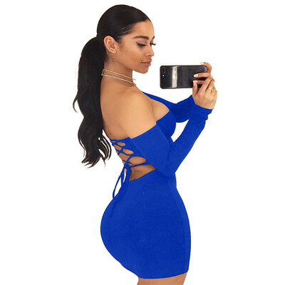

Fashion Women Sexy Bodycon Mini Dresses Solid Long Sleeved Wrap Keyhole Hollow Mini Club Party Hip Package Evening Dress