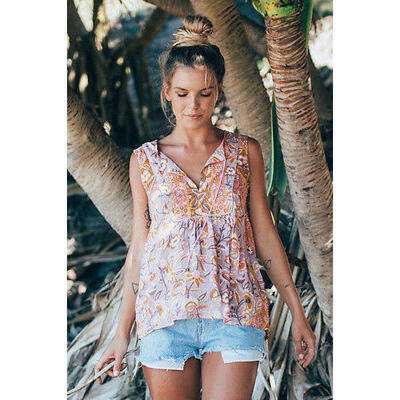 

UK Summer Womens Floral Vest Tops Tank Casual Blouse Sleeveless Loose Shirt 4-10