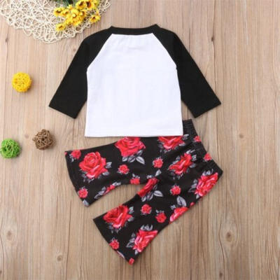 

US Toddler Kids Baby Girl Floral Cotton Top Pants Leggings 2Pcs Outfit Clothes