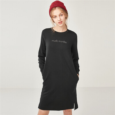 

Giordano Womens Dresses Skirts Letter Prints Fleece Sweater Dress 05468755 01 Logo Black Large Size 16568A