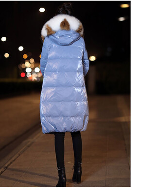 

2018 winter new fashion thick warm real fur collar hooded long down jacket womens jacket 90226