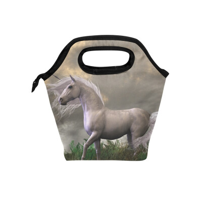 

Insulated Lunch Tote Bag White Unicorn Travel Picnic Lunch Handbags Portable Zipper Lunch Bag Box