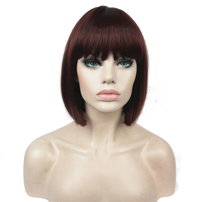 

StrongBeauty Short Bob Wig Point Part Bangs Full synthetic Wigs COLOUR CHOICES