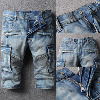 

Mens Skinny Runway Straight Short Denim Pants Destroyed Ripped Jeans Shorts