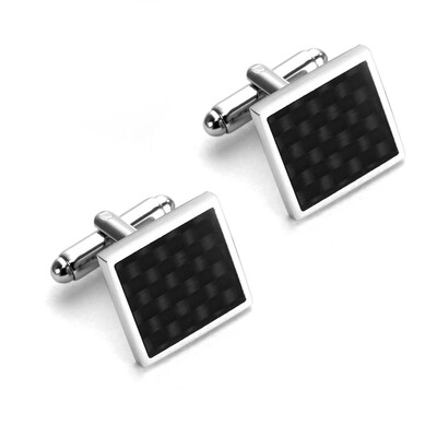 

Black Carbon Fiber Retro Stainless Steel Square Cufflinks Business Wedding