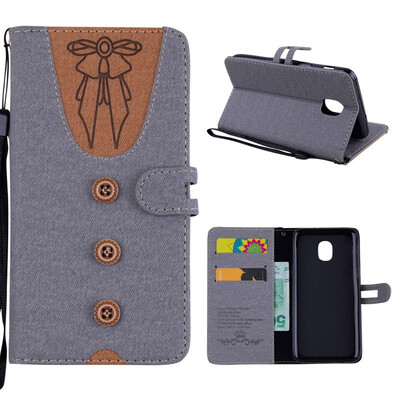 

MOONCASE Samsung Galaxy J4 stitching embossed womens leather case - gray