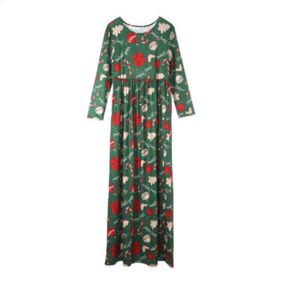

Women Long Sleeve Xmas Gift Print Christmas Holiday Evening Party Maxi Dress
