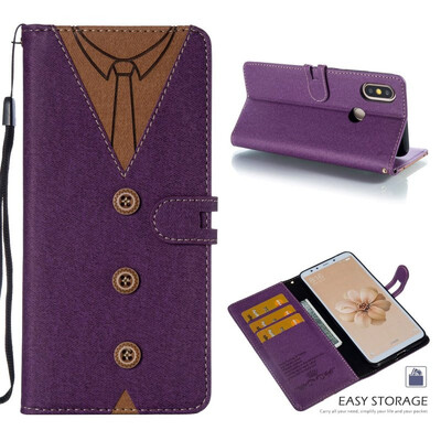 

MOONCASE Millet Mi A2 Mi 6X stitching embossed mens leather case - purple