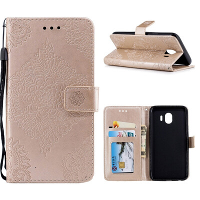 

MOONCASE Samsung Galaxy J6 Blue&White Porcelain Embossed Leather Case - Gold