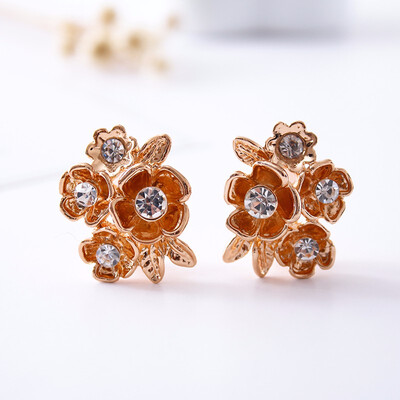 

Free shipping Fashion earrings jewelry rose gold color Austrian crystals women rose ear clip wedding gift jewelry