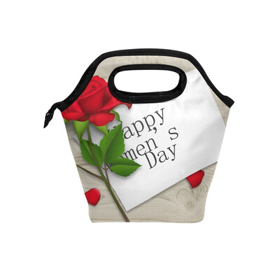

Insulated Lunch Tote Bag Mothers Day Rose Travel Picnic Lunch Handbags Portable Zipper Lunch Bag Box