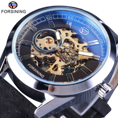 

Forsining Mens Casual Sport Watch Genuine Leather Top Brand Luxury Army Military Automatic Mens Wrist Watch Skeleton Clock