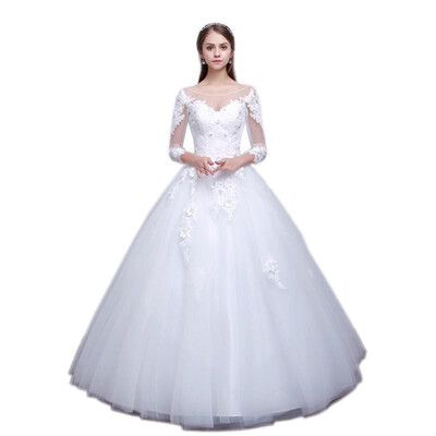 

Wedding Dress Elegant Boat Neck Sweet Stereo Flowers Ball Gown Princess Bridal Gown Vestido De Noiva For Girls
