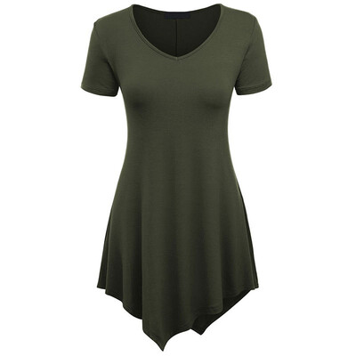

V-Neck Handkerchief Hem Long Tunic Shirt Top For Women Plus Size