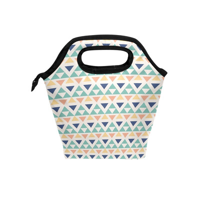 

Insulated Lunch Tote Bag Colorful Triangle Travel Picnic Lunch Handbags Portable Zipper Lunch Bag Box