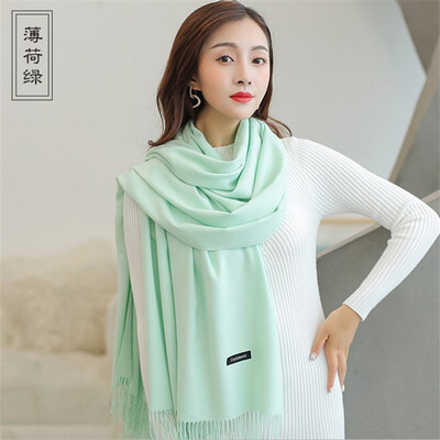

Scarf female han edition female autumn&winter pure color imitation cashmere neck 250 grams joker long tassel does not drop woo