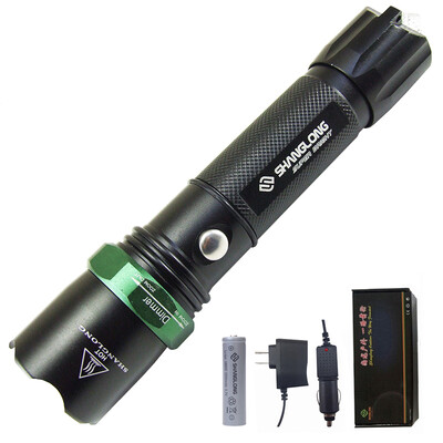 

Shanglong outdoor CREE Q5 light zoom flashlight rear life saving hammer support mobile phone USB charging third gear dimming with battery line filling car charger