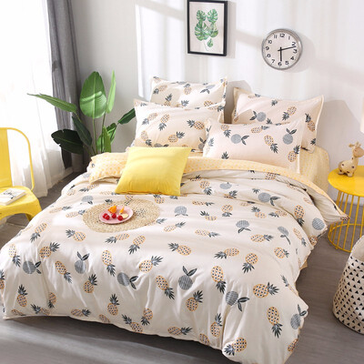 

Fruit Pineapple Bedding Set Quilt Cover Queen Full King Size Children Cartoon Duvet Cover Set Yellow&White Bedclothes 4pcs