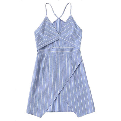 

Summer new irregular sexy suspenders striped dress