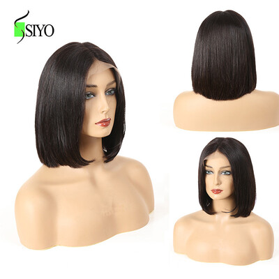 

Siyo Hair 130 Lace Front Human Hair Wigs For Black Women Peruvian Remy Straight Short Bob Wigs With Baby Hair