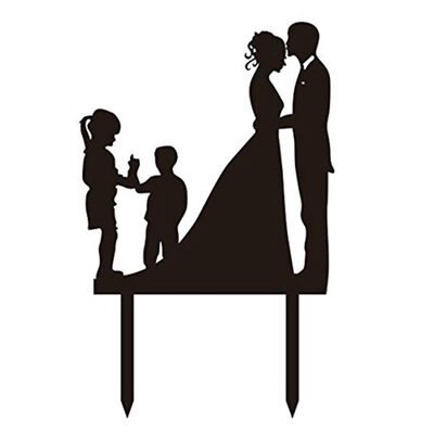 

UpperX Wedding Anniversary silhouette Family Cake Topper couple with Girl&Boy Black