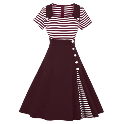 

Vintage Striped Buttoned Pin Up Dress