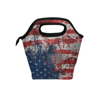 

Insulated Lunch Tote Bag American Flag Graffiti Travel Picnic Lunch Handbags Portable Zipper Lunch Bag Box