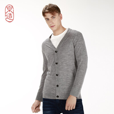 

JZAO mens merino wool base cardigan light gray L 180100A