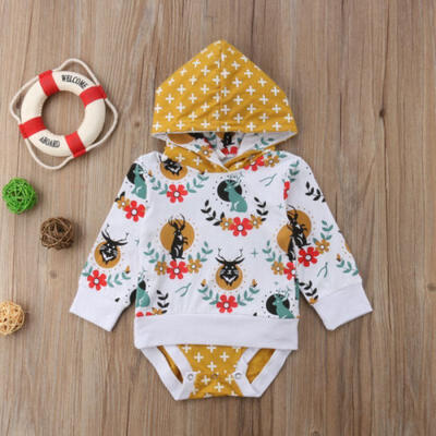 

Newborn Kids Girls Boys Hooded T-shirt Romper Sweatshirt Hoodie Sweater Outfits